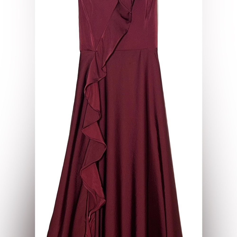 NWT Lulus Stylish Grace Dark Plum Backless Lace-Up Ruffled Maxi Dress, Small - Picture 8 of 15